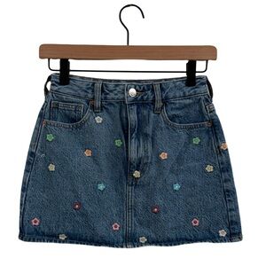 PacSun Floral Embroidered Denim Mini Skirt